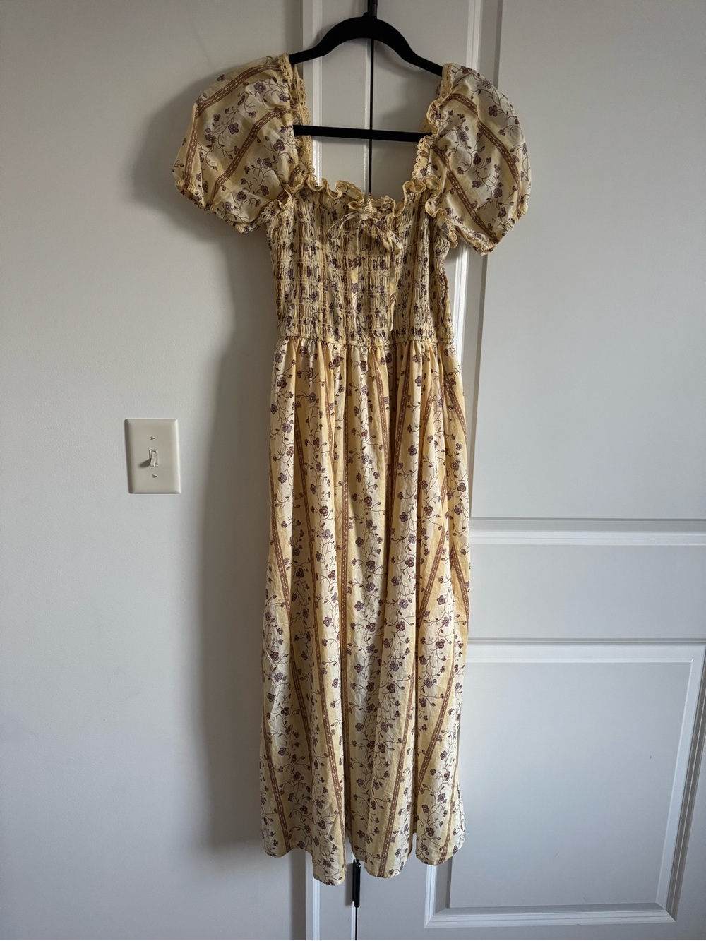 Blu Pepper Yellow Floral Smocked Maxi Dress 100% cotton